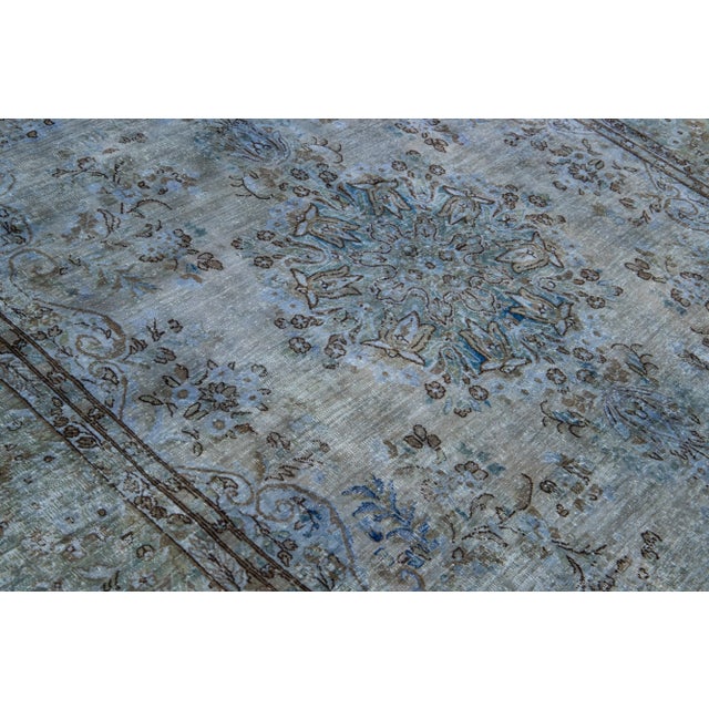 Vintage Persian Overdyed Handmade Medallion Blue Wool Rug For Sale - Image 9 of 11