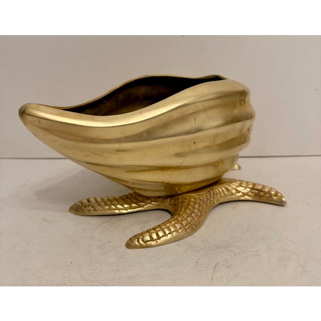 Nautical Brass Sea Shell on Starfish Base Planter For Sale - Image 9 of 12