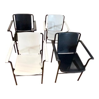 1980s Poltrona Frau Italian Leather and Steel Armchairs- Set of 4 For Sale