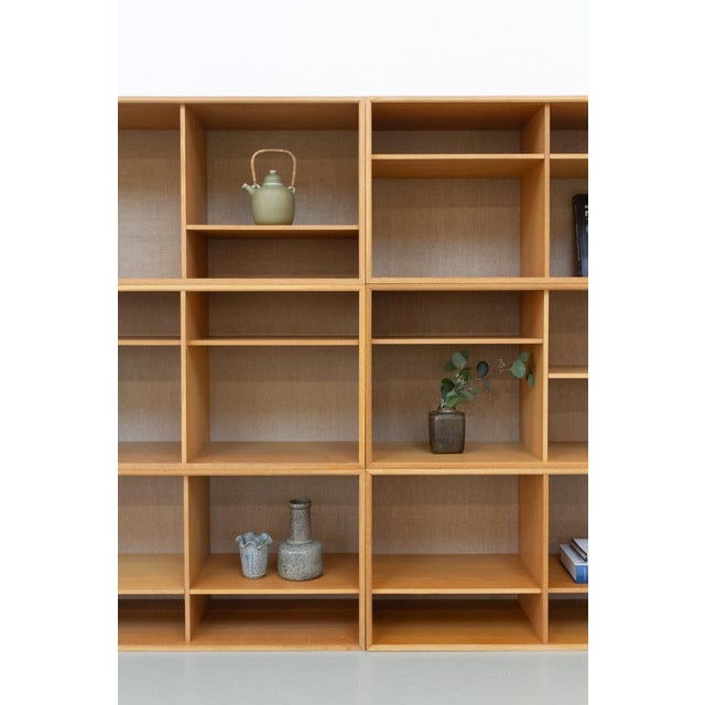 Danish Modern Modular Oak and Hessian Bookcase from HG, 1970s, Set of 6 For Sale - Image 16 of 18