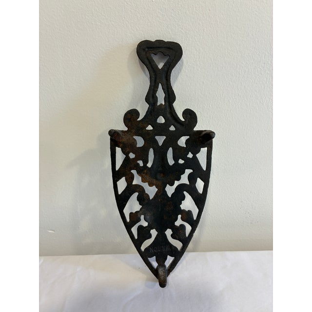 Black Vintage Wilton Hand Painted Cast Iron Floral Wall Trivet For Sale - Image 8 of 8