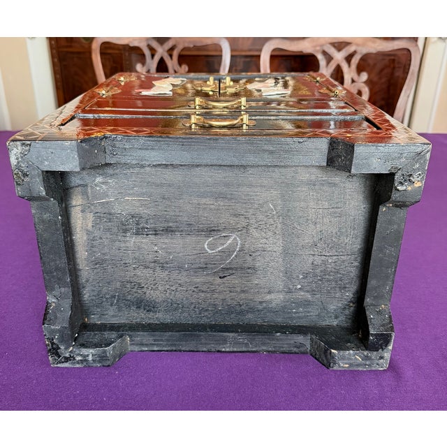 Vintage Chinese Asian Black Lacquer Mop Chinoiserie Table Top Cabinet For Sale - Image 12 of 12