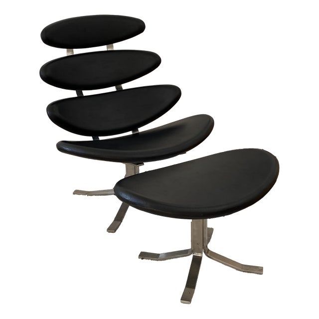 Corona EJ 5 Lounge Chair and Ottoman by Poul Volther for Erik Jørgensen, 1970s, Set of 2 For Sale