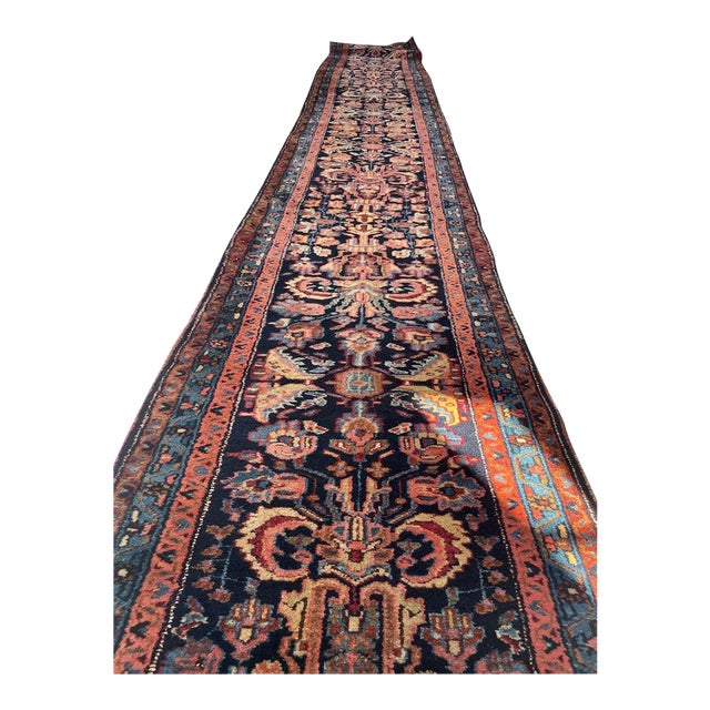 PLUSH FULL PILE Long & Narrow Antique Runner Rug 2.6 x 17 For Sale