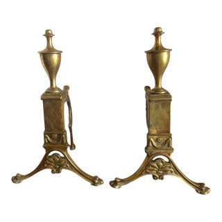 Antique Andirons, Louis XIV Style Andirons, Brass For Sale
