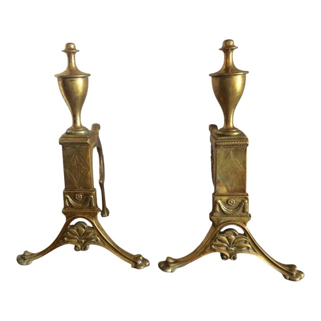 Antique Andirons, Louis XIV Style Andirons, Brass For Sale