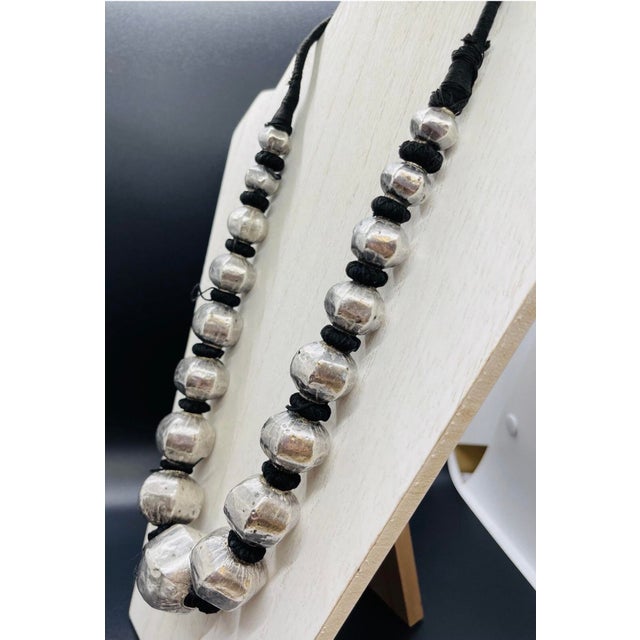 Antique Indian Sterling Silver Wrapped Wax Bead Necklace. Indian Tribal Jewelry For Sale - Image 4 of 12