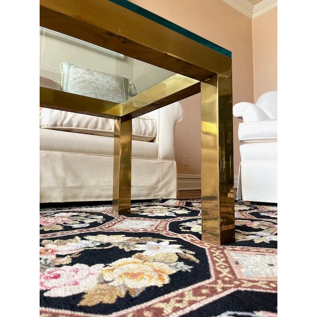 1970s Mid Century Karl Springer Style Brass and Glass Rectangular Coffee Table For Sale - Image 10 of 13