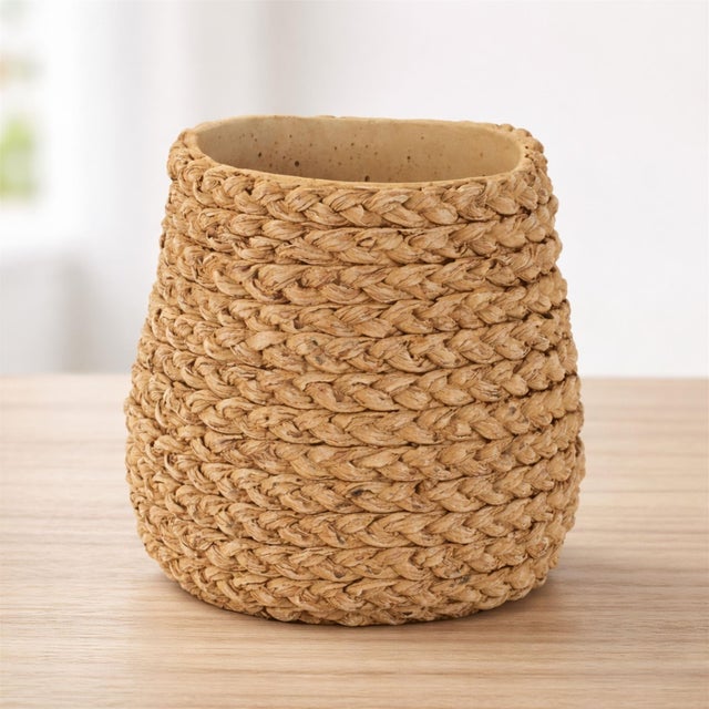 Modern Braided Weave Cement Vase 7"D For Sale - Image 3 of 4