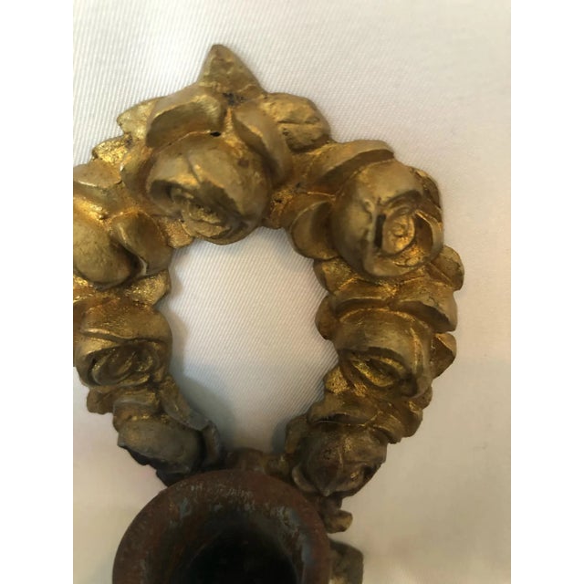 Antique French Brass Remnant Candlestick Holders - a Pair For Sale - Image 4 of 5