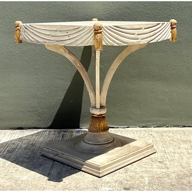 Wood Vintage Carved Tassel Accent Table For Sale - Image 7 of 16