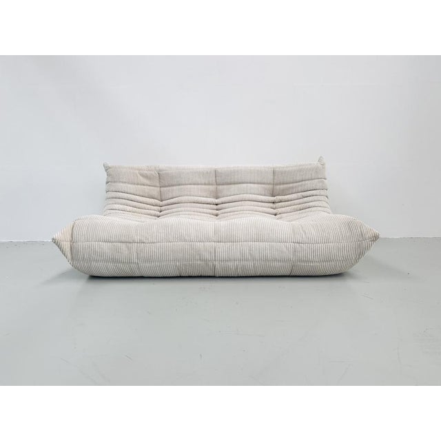 French Togo 3-Seater Sofa in Beige Corduroy attributed to Michel Ducaroy for Ligne Roset, 1970s For Sale - Image 12 of 12
