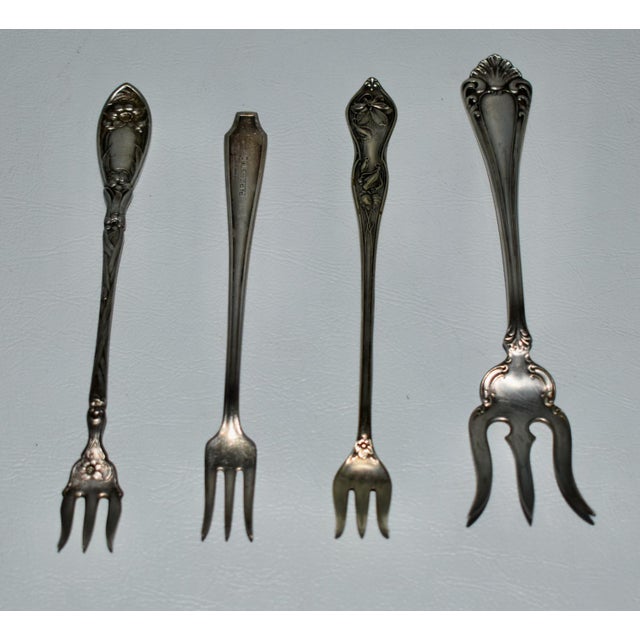 Silver Antique Set of Four Decorative Silverplate Forks For Sale - Image 8 of 12