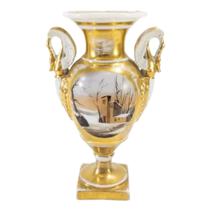 19th Century French or Russian Old Paris Style Vase With Swan Handles