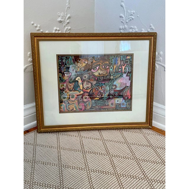 Black Contemporary Abstract Painting with Frame For Sale - Image 8 of 12