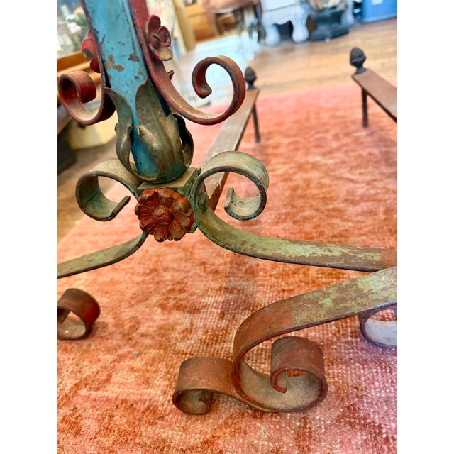 Tall Antique French Floral Tole Andirons For Sale - Image 13 of 17