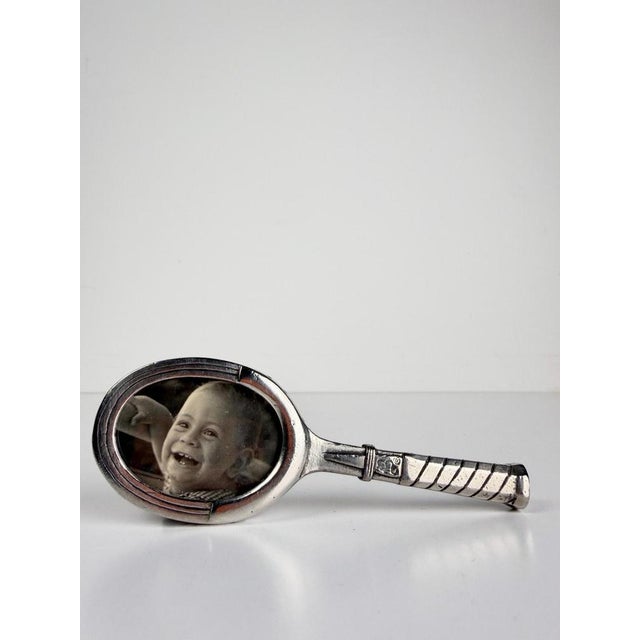 Gold Mid-Century Italian Tennis Racket Picture Frame in Silver-Plated Pewter, 1970s For Sale - Image 8 of 17
