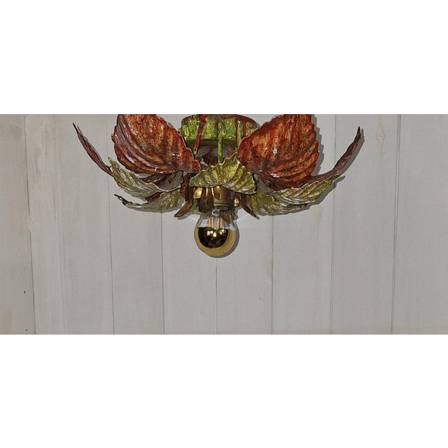 Handmade Florentine Autumn Leaf Ceiling Lamp, 1970s For Sale - Image 9 of 11