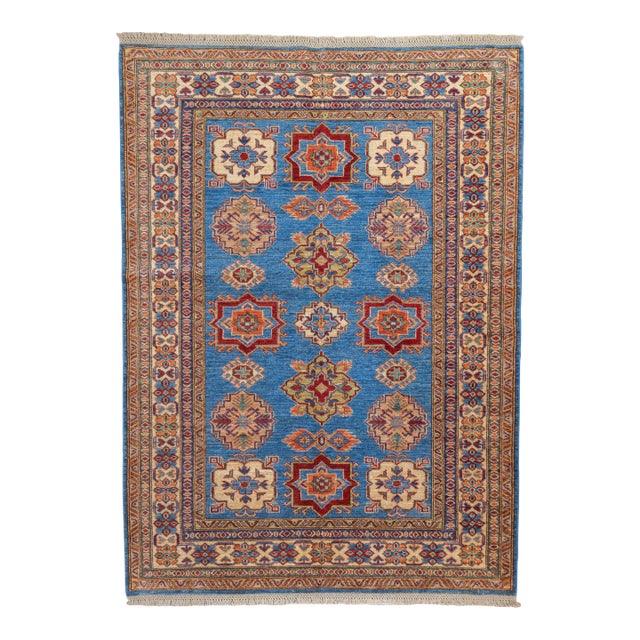 Early 21st Century Contemporary Blue & Yellow Kazak Rug 4'10'' X 6'8'' For Sale