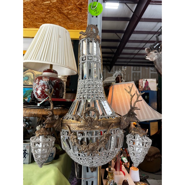 1970s Gold Deer Head Stag Crystal Sconces - A Pair For Sale In Atlanta - Image 6 of 8