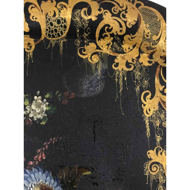 Napoleon III Painted Tray on Custom Art Deco Wrought Iron Stand For Sale - Image 6 of 9