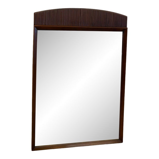 1970s Mid-Century Modern Wall Mirror by Lane Furniture With Ribbed Crest For Sale