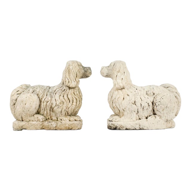 Pair of English Poured Stone King Charles Spaniels (C. 1930s) For Sale