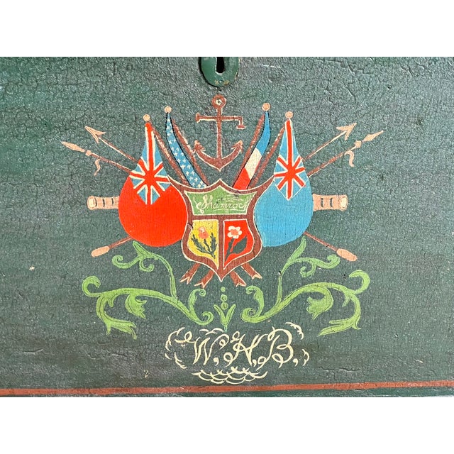 Antique Paint Decorated English Sea Chest C. Late 19th Century For Sale - Image 4 of 11