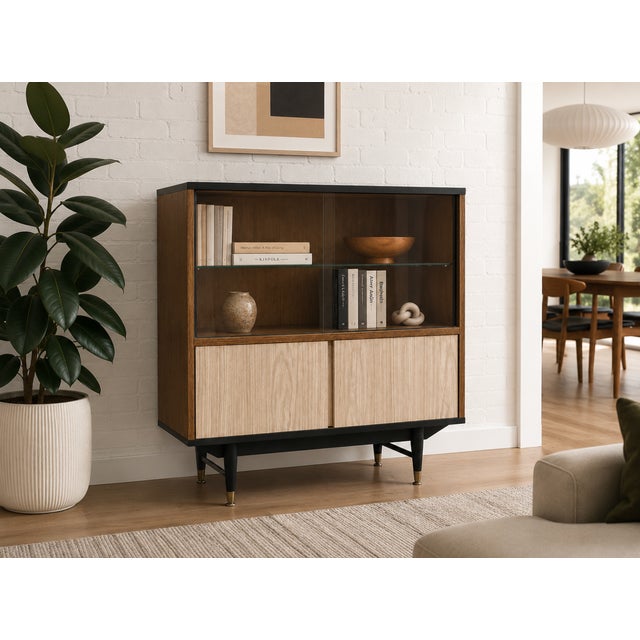Mid Century Modern Display Cabinet | Walnut & Melamine Bookcase by Berry Furniture, Made in England, C. 1960’s For Sale - Image 12 of 15