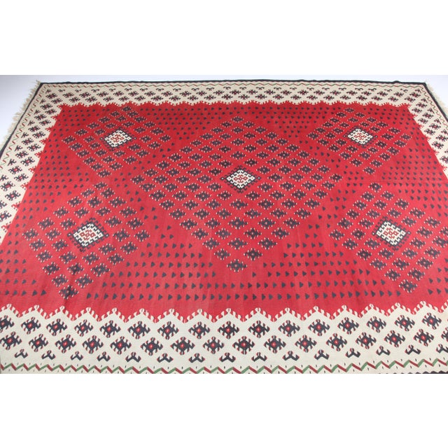 Textile 1920's Fine Antique Sarkoy Flatweave Kilim in Red & Ivory-8'11' X6 7'' For Sale - Image 7 of 12