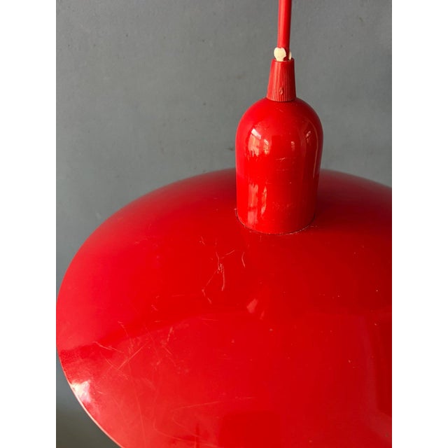 Small Vintage Space Age Red Metal Pendant Lamp For Sale - Image 11 of 13