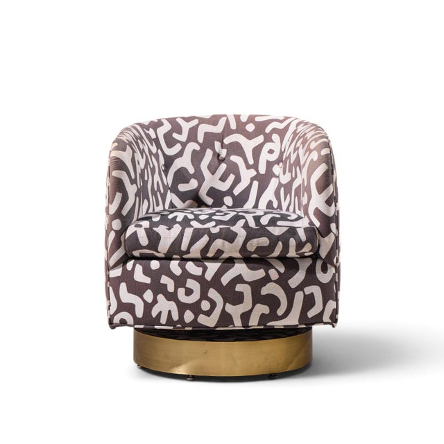 Mid 20th Century Milo Baughman for Thayer Coggin Mid Century Roxy Brass Swivel Club Lounge Chairs - Pair For Sale - Image 5 of 13