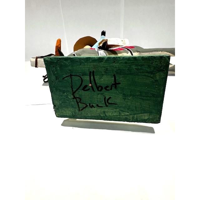 Native American Delbert Buck Navajo Folk Art Wood Carving-Cowboy Bucking Bull Rider-Signed For Sale - Image 3 of 7