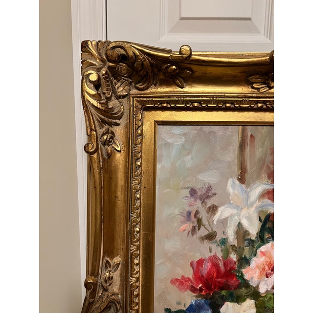 Large Impressionist Original Painting on Canvas Still Life Flowers 33x39 Signed Robis Ornate Victorian Style Frame For Sale - Image 6 of 9