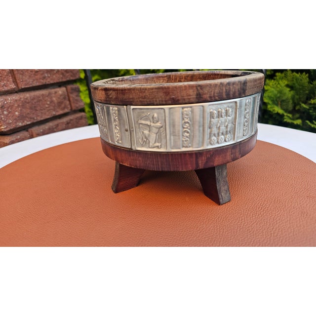 Wooden Planter with Pewter Rim, 1960s For Sale - Image 3 of 6