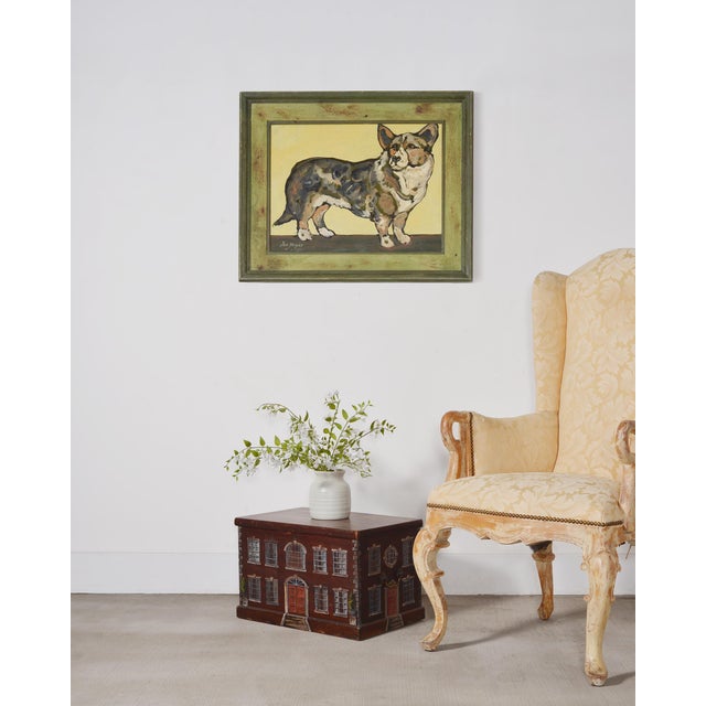 A charming painted portrait of a corgi dog by artist Ira Yeager (American 1938-2022) dated 2005. The expressive painting...