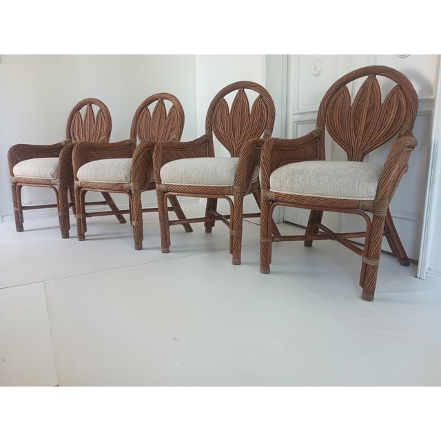 1970s Vintage Pencil Reed Bamboo Dining Chairs - Set of 4 For Sale - Image 11 of 12