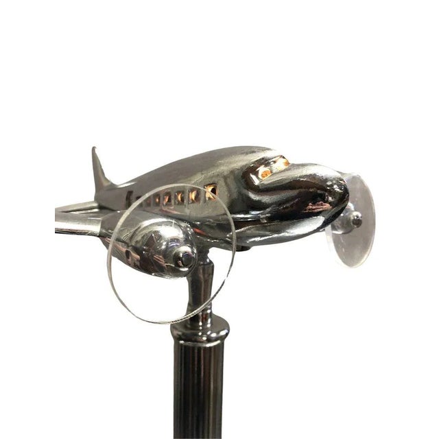 Metal 1930s Art Deco Lighted Ashtray Stand With Chrome Airplane For Sale - Image 7 of 7