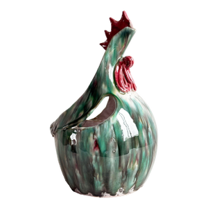Mid Century Italian Majolica Ceramic Rooster Basket / Cachepot Planter