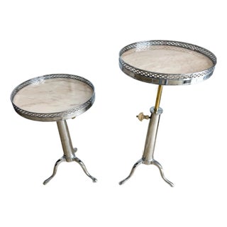 French Jansen-Style Adjustable Martini Table in Chrome, Brass & Marble, Circa 1970s, Heavy For Sale