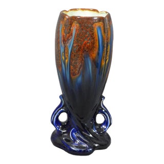 1920s Belgian Art Deco Thulin Model 1943 Blue Drip Glaze Ceramic Vase For Sale