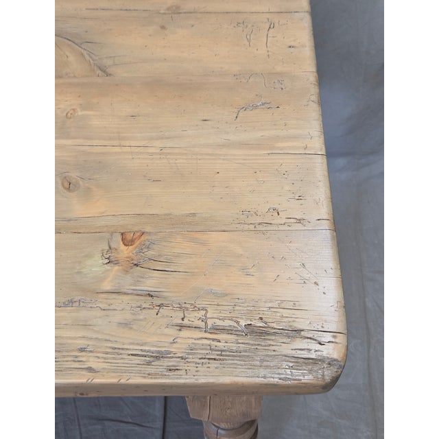 Antique 1920s English Weathered Pine Farmhouse 7' Long Kitchen or Dining Table For Sale - Image 9 of 13