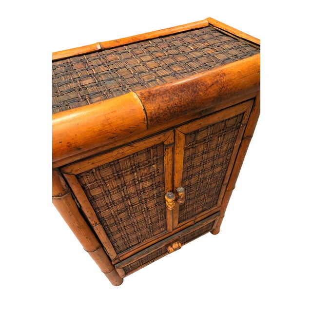 Modern Vintage 1970s Honey-Toned Bamboo & Woven Rattan Cabinet For Sale - Image 3 of 16