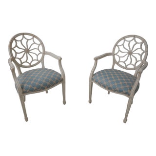 Pair Decorator Spiral Web Back Upholstered Seat Armchairs For Sale