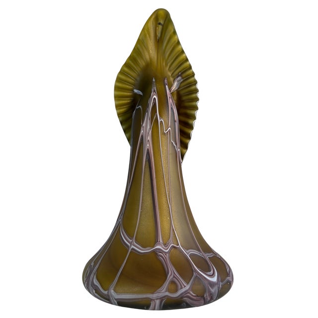 Vintage Essie Zareh Baijan Abstract Jack in the Pulpit Green & Brown Art Glass Vase For Sale - Image 15 of 18