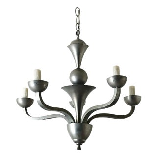 French Vintage Modern Pewter-Tone Chandelier For Sale