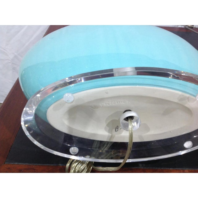 Ceramic Vintage R. Dittmen Modern Blue Lucite Crystalline Glaze Ceramic Lamps - a Pair For Sale - Image 7 of 9