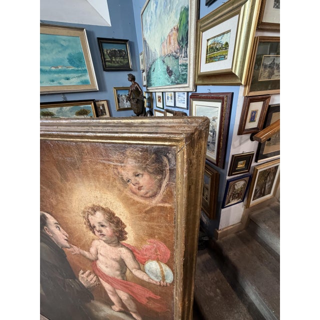 Apparition of the Baby Jesus to Saint Anthony of Padua, 1700s, Oil on Canvas For Sale - Image 6 of 8