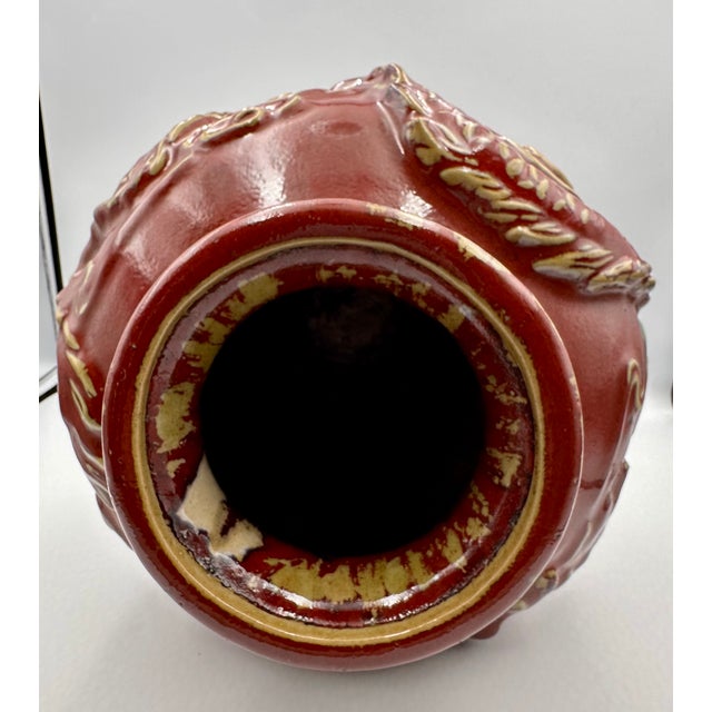 Ceramic Chinese Vintage Sang De Boeuf Oxblood Glaze Ceramic Vase With Twin Dragons For Sale - Image 7 of 11