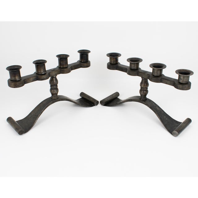Art Deco Charles Piguet Modernist Wrought Iron Candelabras Candle Holders For Sale - Image 3 of 11